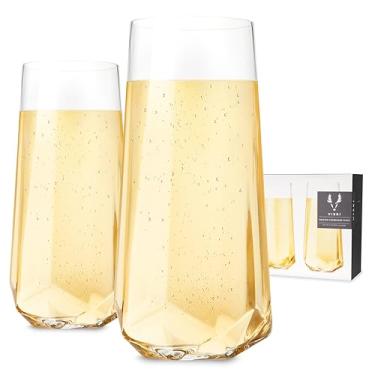 Imagem de Viski Conjunto de 2 taças facetadas Raye com 2 unidades, sem chumbo, transparente, moderno, sem haste, champanhe, 295 ml, 295 ml