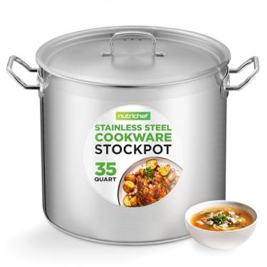 Imagem de Panela de aço inoxidável, panela de indução resistente de 34 litros com tampa de aço inoxidável e alças rebitadas fortes, distribuição uniforme de calor, compatível com a maioria dos cooktops