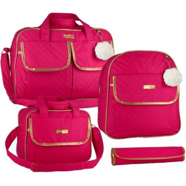 Imagem de Kit Bolsa Mala Saída Maternidade com Mochila Menino Menina Impermeável Multifuncional (PINK)