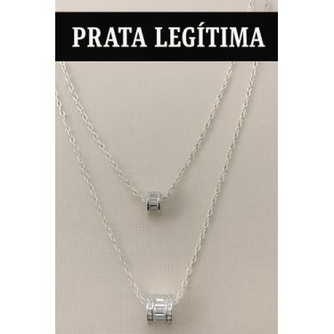 Imagem de Colar pingente cilindrico com zirconias baguete em prata 925 legitma -