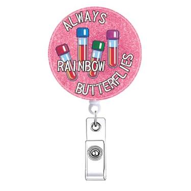Imagem de Carretel de crachá Always Rainbow & Butterflies Phlebotomy retrátil engraçado suporte de crachá de enfermagem com clipe jacaré, assistência médica LPN RN CNA, acessórios para cartão de identificação