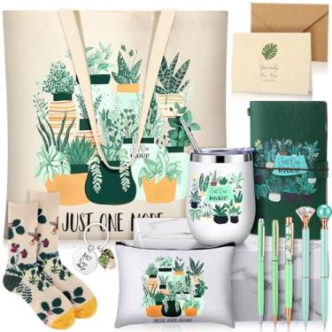 Imagem de Patelai 13 peças de presente para amantes de plantas, inclui bolsa de cosméticos de lona, caneca de café, meias, chaveiro, caderno, canetas esferográficas, cartão de felicitações e caixa de presente