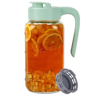 Imagem de Spreccio Jarro Mason com filtro de chá, jarro de vidro hermético e à prova de vazamento com tampa, frasco de chá solar de 1,8 g para exterior, perfeito para chá de sol, limonada e chá gelado