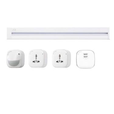 Imagem de Tomada de energia de trilho, tomada de trilho móvel para uso doméstico, régua de energia sem perfuração, tomada de interruptor inteligente de cozinha e escritório,White-40cm