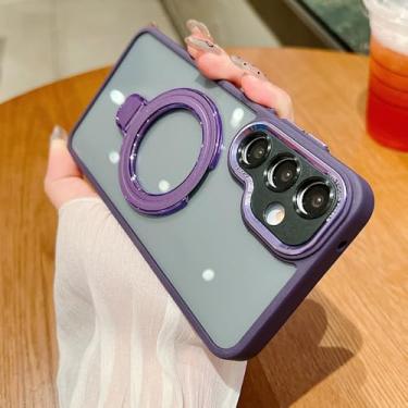 Imagem de Capa de celular luxuosa com suporte magnético de metal para Samsung S25 S24 Ultra S23 Plus A55 A54 A35 A34 A25 A15 A13 A12 A05, roxa escura, para Galaxy A35