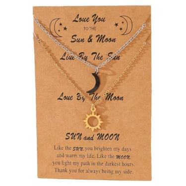 Imagem de LittleFathand Colar de sol e lua para amizade combinando melhores amigos, colar de aço inoxidável com pingente de lua e sol para presente de BFFJewelry, Zinco, Sem Pedra Preciosa