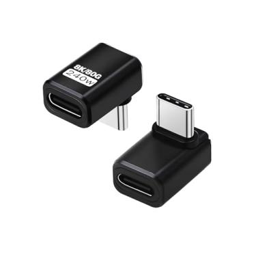 Imagem de Duttek Adaptador USB C de 90 graus [240W 80Gbps 8K @60Hz], adaptador USB C de 90 graus compatível com cabo Thunderbolt 5, extensor tipo C para Steam Deck, MacBook, Smart Tablet e telefone, pacote com