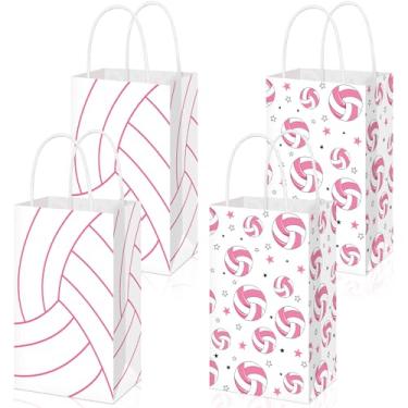 Imagem de Eersida 16 peças rosa futebol rosa voleibol papel lembrancinha de festa com alças sacos de guloseimas esportivas a granel sacos de doces para festa de aniversário do time suprimentos (vôleibol)