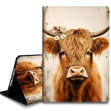 Imagem de Bxgolkgd Capa para tablet para iPad Pro de 13 polegadas, iPad 7ª geração 2024, capa com suporte à prova de choque com dissipação de calor, função despertar/hibernar automática, linda vaca Highland
