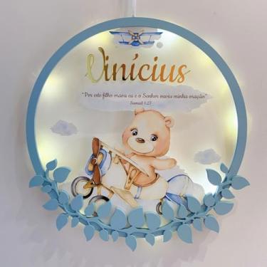 Imagem de Porta Maternidade Ursinho Aviador 1 Acrílico e Espelho Led