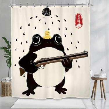 Imagem de Kalmico Cortina de chuveiro divertida sapo 152 cm L x 182 cm C legal japonês hilário animal arma infantil meninos conjunto de acessórios decoração com 12 ganchos pacote com 12