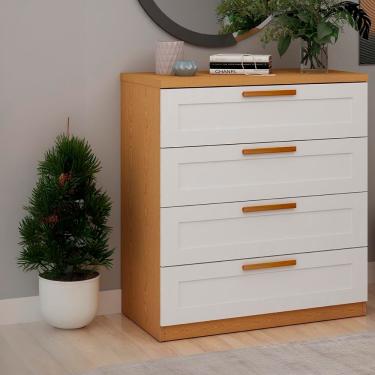 Imagem de Cômoda Genialflex Madri com 4 Gavetas e 79,2cm de largura - Cinamomo/Branco