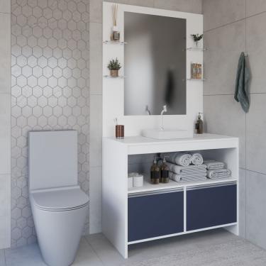Imagem de Conjunto Gabinete E Espelheira Plena Max 80cm Branco Azul