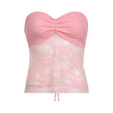 Imagem de Top Cropped Feminino Com Ombro De Fora E Cadarço Y2K Vintage Anos 90 C