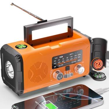 Imagem de PLOOHT Rádio meteorológico de emergência NOAA AM FM com carregador portátil de 10.000 mAh e acionador de fogo, carregamento rápido solar/manivela/USB-C, alarme SOS, lanterna para sobrevivência interna