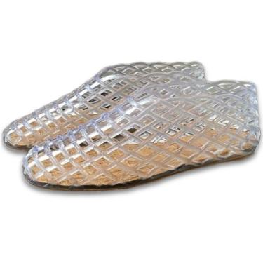 Imagem de V OPXIN Jelly Mesh Sapatilhas de balé femininas transparentes vazadas sandálias bico redondo antiderrapante praia bailarina gelatina sapatos rasos, Branco, 40