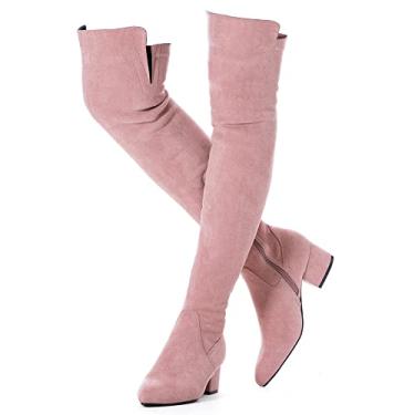 Imagem de N.N.G Women Over the Knee Boots Thigh High Suede Black Block Low 2 Inch Heel Chunky Above Knee Winter Pointed toe, Pink Inch Heel, 9