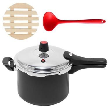 Imagem de Panela Pressão 4,5L Fechamento Externo + Descanso + Concha - Marcolar
