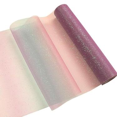 Imagem de Yuanchuan Rolos de tule com glitter arco-íris 30 cm x 10 jardas (9 m) cor gradiente mesa corredor cadeira laço saia costura artesanato casamento unicórnio decoração presente festa Halloween (arco-íris