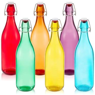 Imagem de Teenyyou 6 garrafas de vidro de cores sortidas, 500 ml, garrafas de vinho decorativas com tampa hermética para decoração de casa, jardim, árvore, quintal, decorações ao ar livre