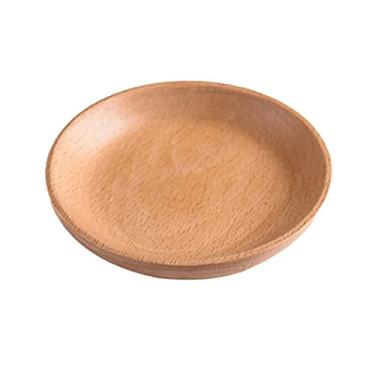 Imagem de Pratos de sobremesa japonesa redonda sólida nogueira prato de frutas pires bandeja de chá sobremesa jantar prato de pão aperitivos pratos de salada (cor: madeira maciça 13 cm)