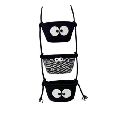 Imagem de Baoblaze Cesta suspensa de 3 camadas, prateleira, cesta de flores, artigos de higiene pessoal, organizador, suporte para camping, sala de estar, escritório, Preto Branco