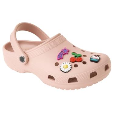 Imagem de Sandália Feminina Babuche Clog em EVA, Design Anatômico, com Acessórios Decorativos PINS, Antiderrapante, Confortável (Nude, BR, Adulto, Faixa Numérico, 39, 40)