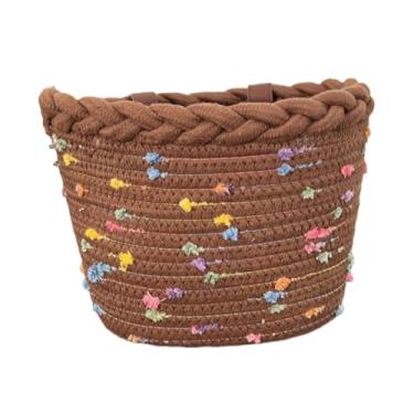 Imagem de Baoblaze Cesta de bicicleta infantil, cesta de bicicleta infantil prática e multifuncional, armazenamento com guidão de tecido para meninos e meninas, compras, Marrom Escuro