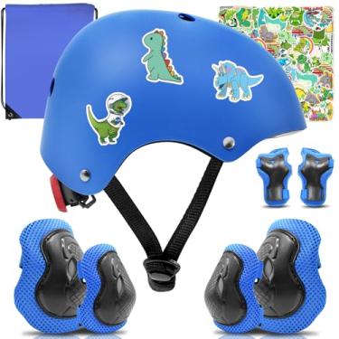 Imagem de Kqpoinw Conjunto de capacete de bicicleta infantil ajustável com joelheiras e cotoveleiras, capacete infantil para crianças de 2 a 3 a 5 a 8 a 14 anos, conjunto de equipamentos de proteção para