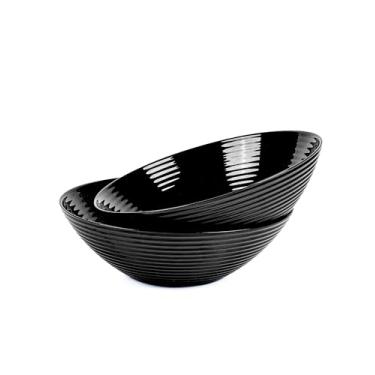 Imagem de LaGlint Conjunto de 2 tigelas de salada de 1,530 g, vidro opala de 24 cm, pratos de servir para salada, frutas, ramen, cozinha, micro-ondas e lava-louças, preto
