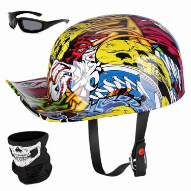 Imagem de Yesmotor Capacete de motocicleta de beisebol meia tampa para bicicleta Cruiser Chopper Moped Scooter - Aprovado por pontos (pintura, M)