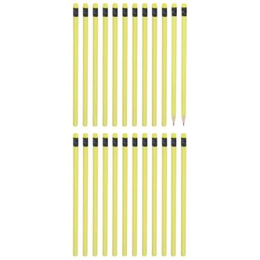 Imagem de PATIKIL Lápis de madeira triangular a granel, pacote com 24 lápis de grafite HB com borracha para material de escritório, materiais de desenho de arte de marcação de engenharia, amarelo