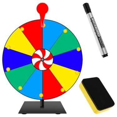 Imagem de 15 Inch Prize Wheel Spinner with Stand, 10 Slot Color Prize Wheel with Dry Erase Marker and Eraser, Storable Prize Wheel Spinner with Stand, Wheel of Fortune Game,Suitable for Family Games,Party Games