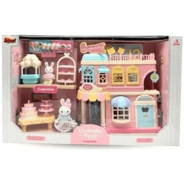 Imagem de Casa de Confeitaria em Miniatura, 47 cm x 29 cm, com Bonequinhos e Acessórios, Rosa