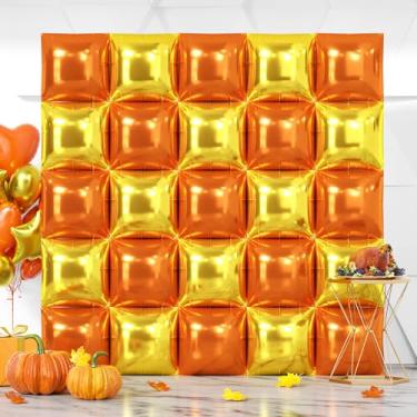 Imagem de NISOCY 25PCS Orange Gold Square Foil Balloons Wall Backdrop Metallic Autumn Fall Balloons Tunnel Arch Kit for Thanksgiving Friendsgiving Birthday Halloween Baby Shower Fall Color Party Decorations