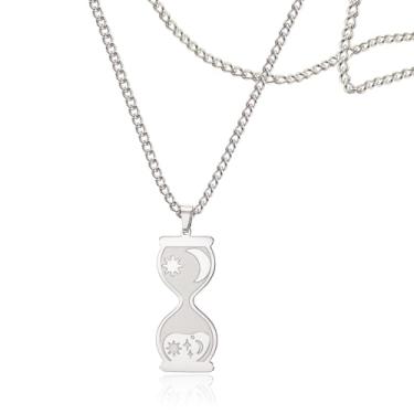 Imagem de SIPURIS Colar de ampulheta para mulheres, sol, lua e estrela, pingente do sistema solar, tema do tempo, joia presente, 1.1*0.98in, Aço inoxidável, Sem Pedra Preciosa