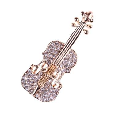 Imagem de Broche de violino de strass elegante para mulheres banhado a ouro prata moda cristal música broches lapela pinos delicados terno vestido acessórios delicados festa de aniversário joias de Natal