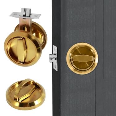 Imagem de Fechadura de porta redonda embutida, puxador de porta de copo embutido em aço inoxidável 304 sem chave, puxador de porta embutido redondo para banheiro, quarto (ouro)
