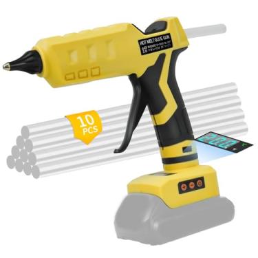 Imagem de Pistola de cola quente sem fio para bateria Dewalt 20v, pistola de cola digital sem fio LED de 100 W com 10 bastões de cola, pistola de cola resistente portátil para bricolage, artesanato (sem bateria