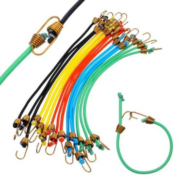 Imagem de Wanmu 15 peças de mini cordas elásticas com ganchos, elásticos curtos de 25,4 cm para acampamento ao ar livre, bagagem, rack de teto, tendas, lonas, bicicletas, carro, trailer, ferramenta de pendurar