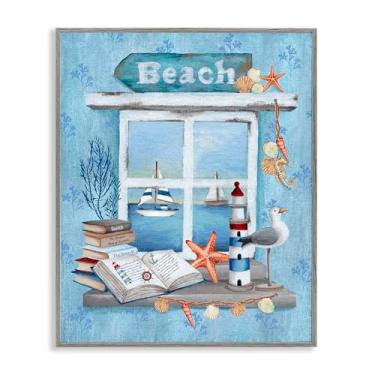 Imagem de Stupell Industries Beachy Coastal Window Sill Gray Framed Giclee Art, design por Emma Leach, 14 x 11