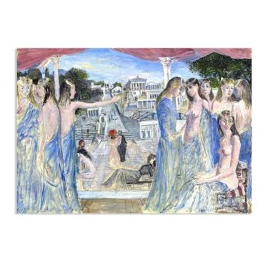 Imagem de SDYJ6GSW Paul Delvaux Print Le Choeur pintura de estudo em tela famosa pôsteres de arte surrealismo imagem de arte de parede para decoração de escritório em casa presente exclusivo 100 x 70 cm (39 x