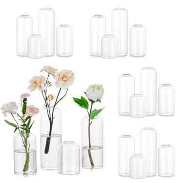 Imagem de Hewory Vasos de vidro para flores: conjunto de 20 vasos de flores pequenos modernos para centros de mesa - decoração de mesa transparente para eventos de festa de casamento, decoração de casa, arranjo
