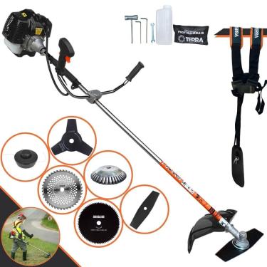 Imagem de Máquina de Cortar Grama À Gasolina Terra GRH520 52cc 2,5HP 6.500rpm Roçadeira Com Carretel de Nylon + 4 Lâminas de Cortes + Escova de Aço 38 Cerdas