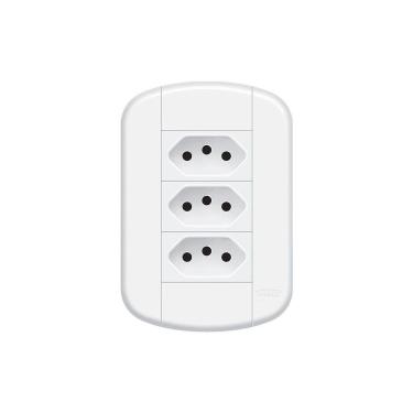 Imagem de Tomada Tripla Fame Blanc+ 2p+t 10a Com Placa 4x2 Branca