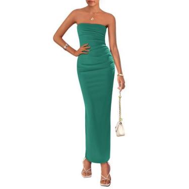 Imagem de Vestido de festa PRETTYGARDEN Summer, sem alças, franzido, maxi, azul 