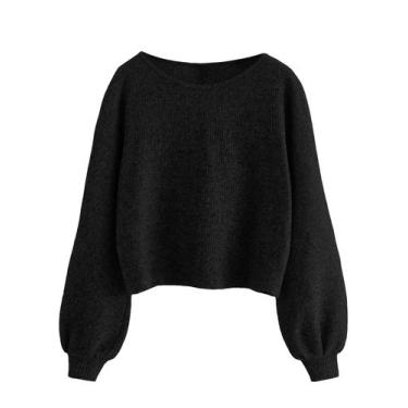 Imagem de Suéter Crop Top SweatyRocks feminino de malha canelada preta GG