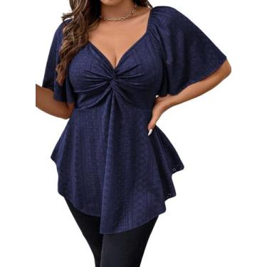 Imagem de Blusa feminina Eytino plus size Twist Front com decote em V e ilhó