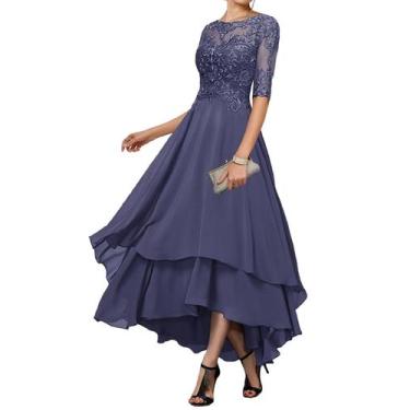 Imagem de Vestido Mãe da Noiva Geforsp Stormy Blue Lace Chiffon