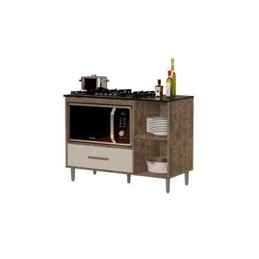 Imagem de Balcão de Cozinha Para Fogão Cooktop com Nicho para Microondas Cordoba Canela Off White